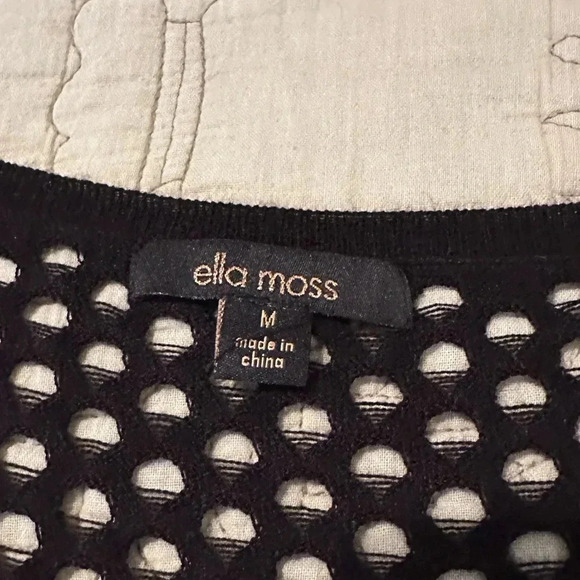 NWT Ella Moss 3/4 Sleeve Black Perforated Lightweight Sweater - Picture 5 of 9